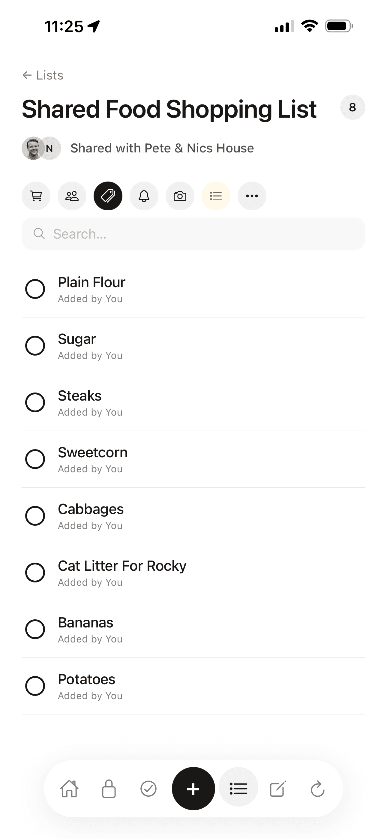 Roost shared shopping list on iOS