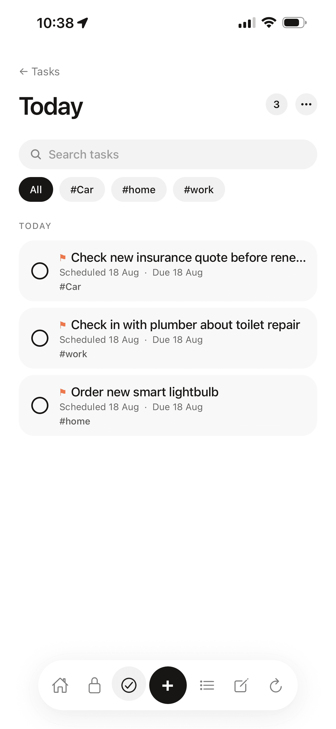Roost home screen showing the tasks due today, today's focus and what is coming up