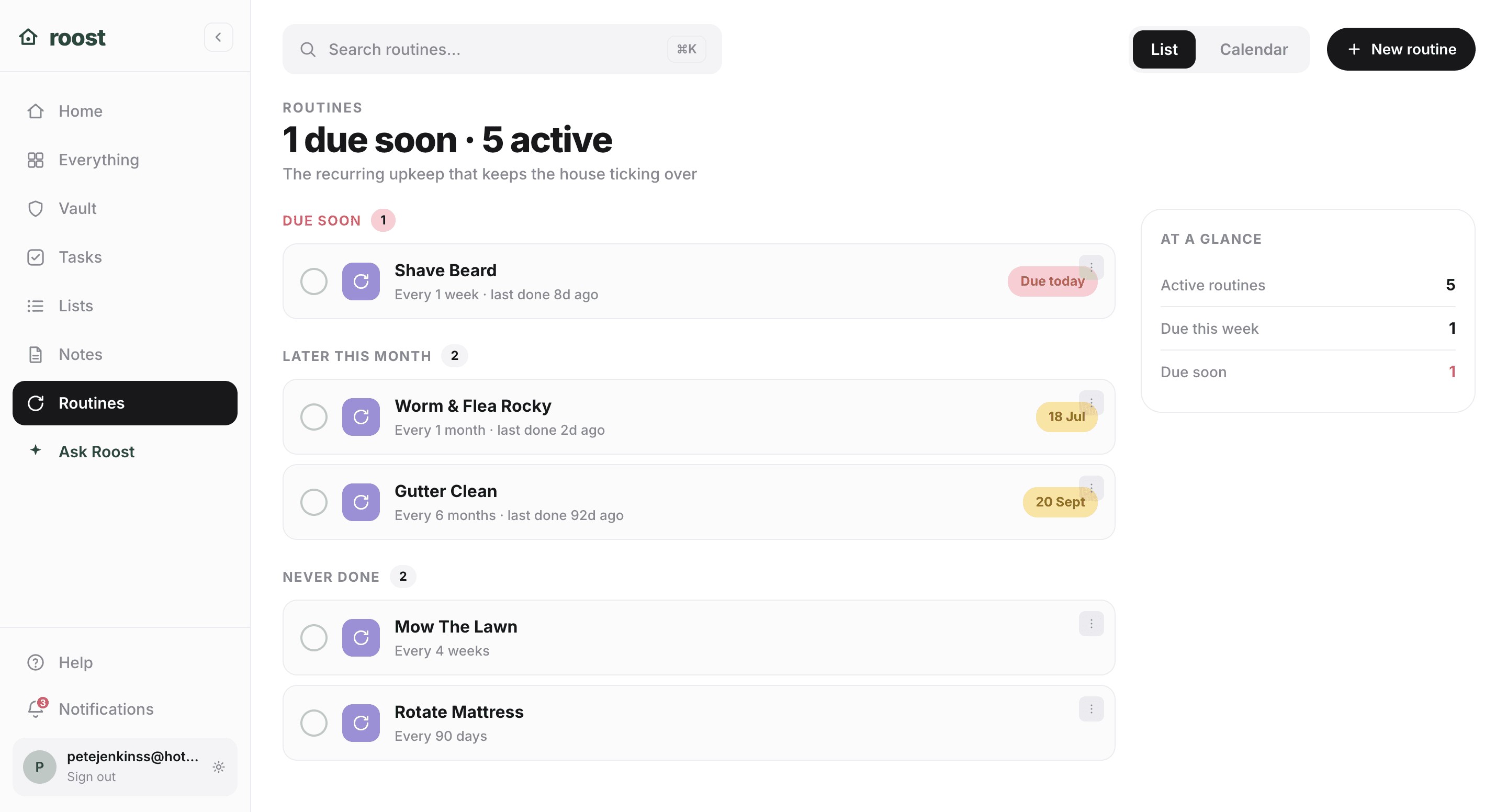 Roost routines on web